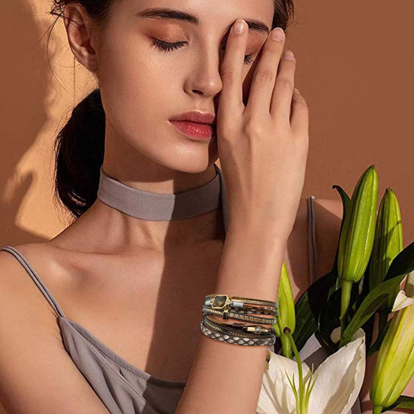 Vinoya Wrap Leather Bracelets for Women Multi Strand Leather Bracelets Boho Bracelets for Women Jewelry