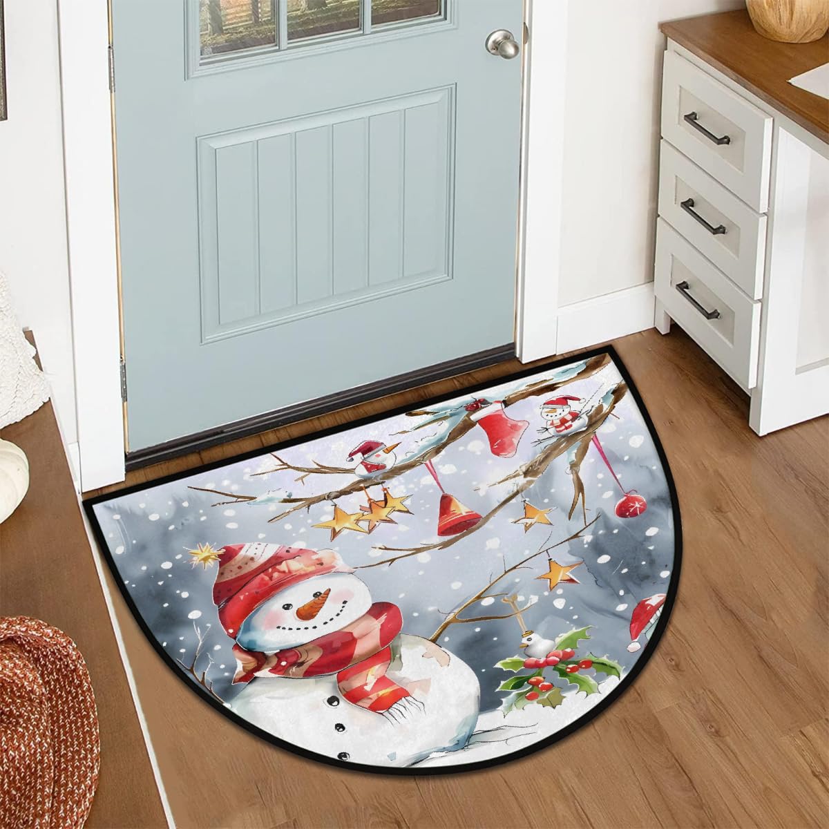 UOYO Snowman Half Round Door Mat Semi Circle Rug Half Moon Rug