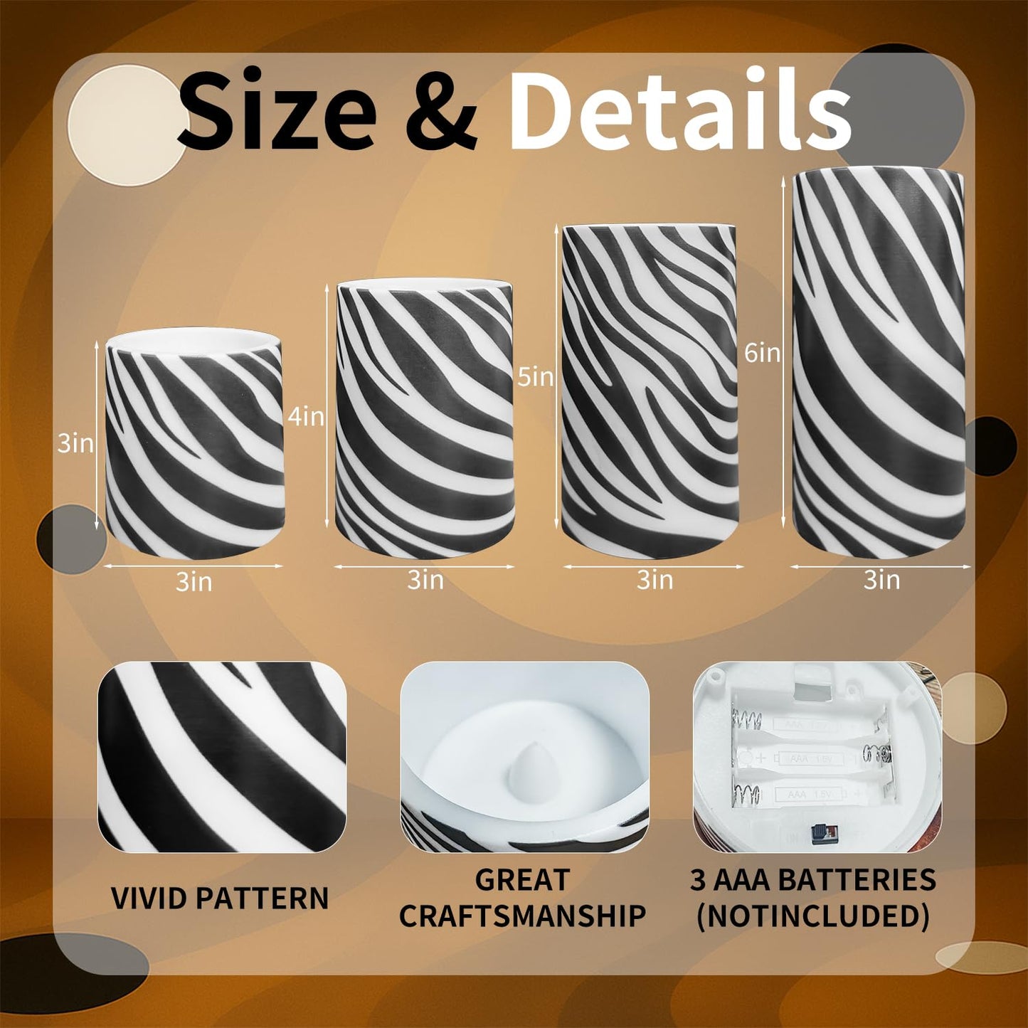 ONEIHOMM Zebra-Stripe Printed LED Candles Battery Operated Pillar Flameless Candles Bulk with Timer Remote for Animal Lover,Black and White Decor,Animal Theme Party Home Zebra Decor