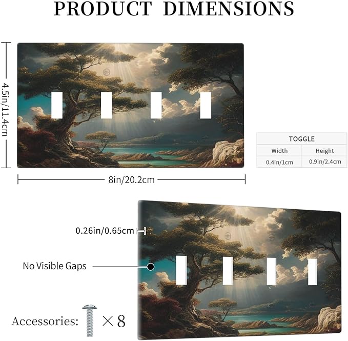 Decorative Art Light Switch Covers Sunburst Over the Wilderness Quad Toggle 4 Gang Wall Plate Switch plate Electrical Faceplate for Home Decor