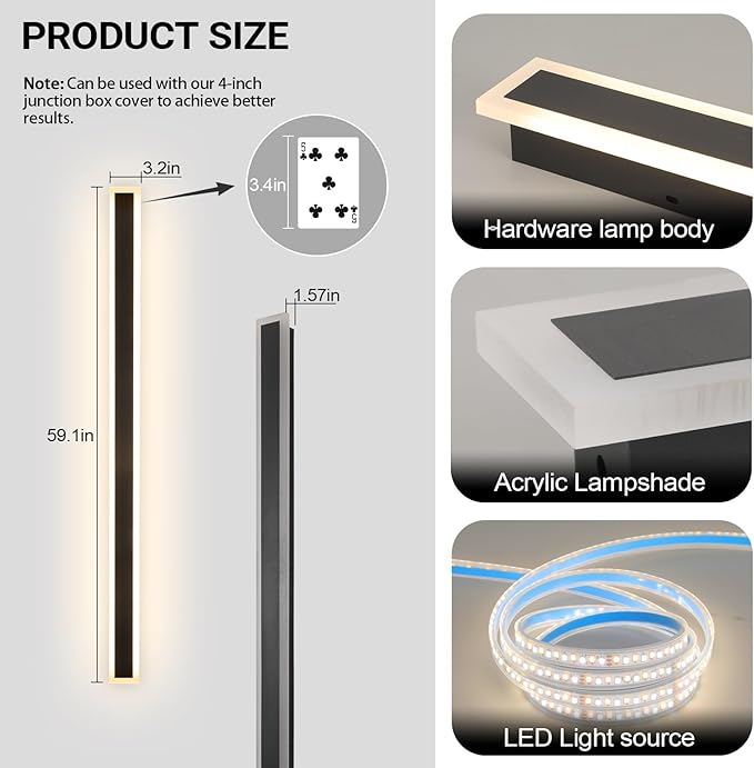 Modern Outdoor Lights, 59 Inch Outdoor Wall Light 3000K Outdoor Lighting IP65 Waterproof Black LED Long Exterior Wall Sconce for House Garage Porch Patio