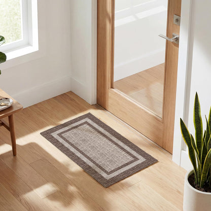 Artoid Mode Brown Rectangle Plaid Washable Doormat, Seasonal Decor Non Slip Low-Profile Absorbent Natural Rubber Back Door Mat 17x29 Inch