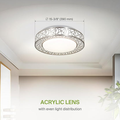 ASD 16 Inch LED Flush Mount Ceiling Light Fixture for Bedroom, 28W 1752LM 5CCT 2700K-5000K, Triac Dimmable Lights, Dining, Living Room, Kitchen Lamps, Modern Home Lighting Fixtures, Nickel, ETL