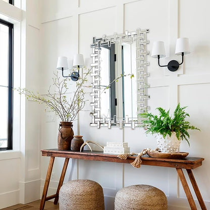 Decorative Wall Mirror with Beveled Glass Frame, 47''x24'' Large Living Room Mirror, Elegant Frameless Accent Mirror for Entryway, Dining Room, Fireplace