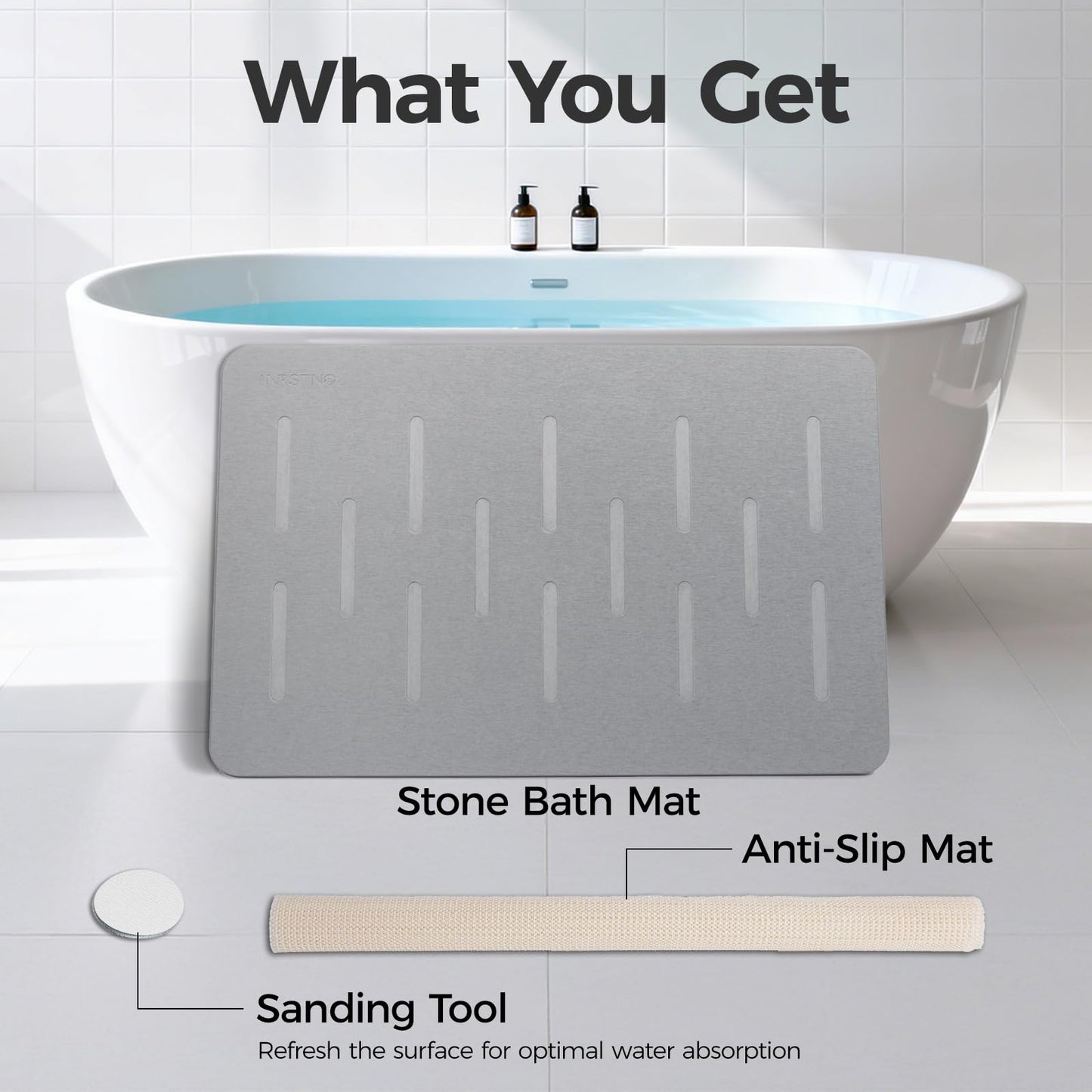 INRSTNO Large Stone Bath Mat 2 Pack, 31.5'' x 19.7'' Quick Drying Diatomaceous Earth Mat Large, Super Absorbent, Non Slip Diatomite Stone Bath Rugs for Bathroom, Easy to Clean (Light Grey)