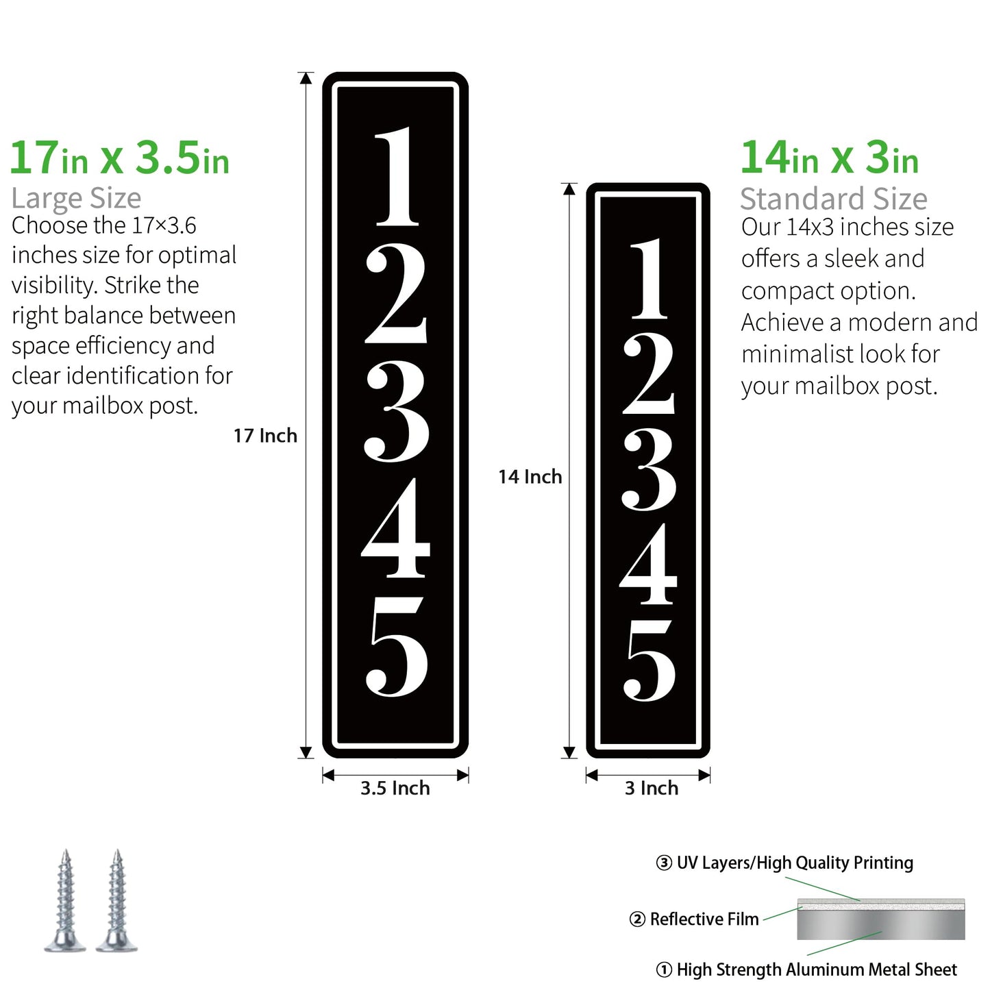 Modern House Numbers - Custom Address Sign - Reflective Mailbox Numbers - Mailbox Post Sign - Vertical Address Plaque - House Wall Plaque (C02)