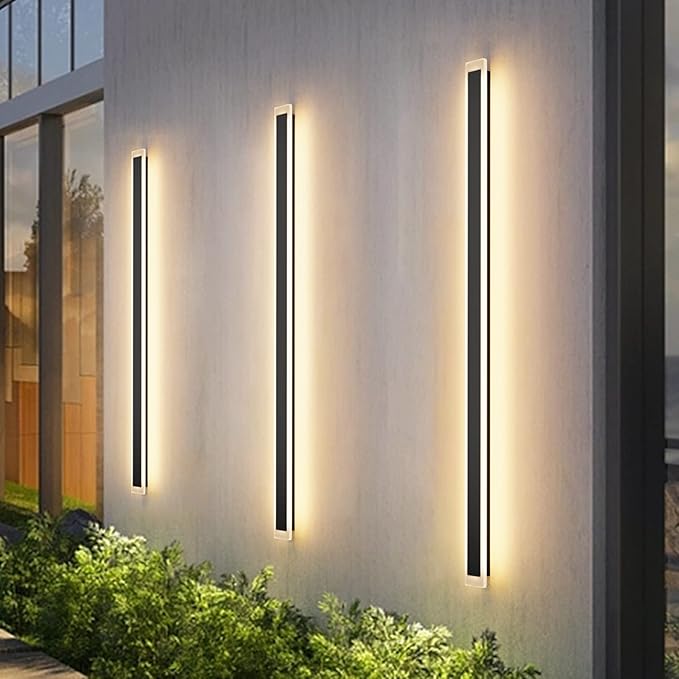 Aipsun Outdoor Wall Sconces 39.4in LED Modern Porch Patio Wall Light Fixture 1 Pack Black Exterior Wall Lights 30W Long Strip Frosted White Acrylic 3000K for House Living Room Corridor