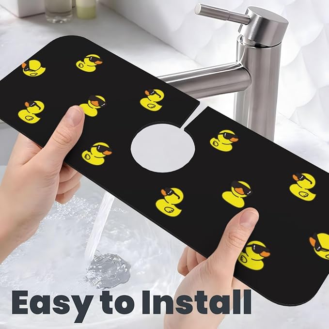 Duck Ducky Sunglasses Yellow Kitchen Sink Splash Guard Faucet Mat Super