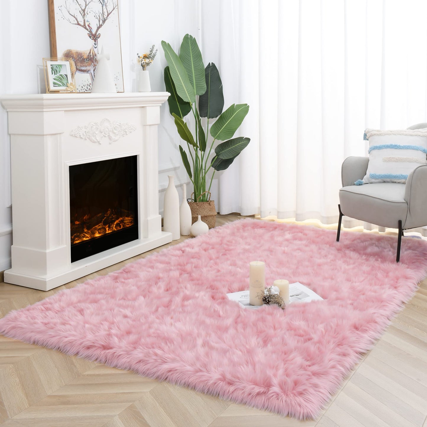 Noahas Luxury Fluffy Rugs Bedroom Furry Carpet Bedside Faux Fur Sheepskin Area Rugs Children Play Princess Room Decor Rug, 3 x 5 Feet