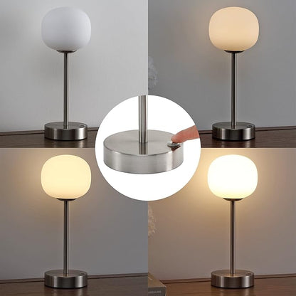 JONATHAN Y JYL7108A Natalia 12.25" Modern Minimalist Iron Rechargeable Integrated LED Table Lamp Contemporary Bedside Desk Nightstand Lamp for Bedroom Living Room Office, Nickel/White