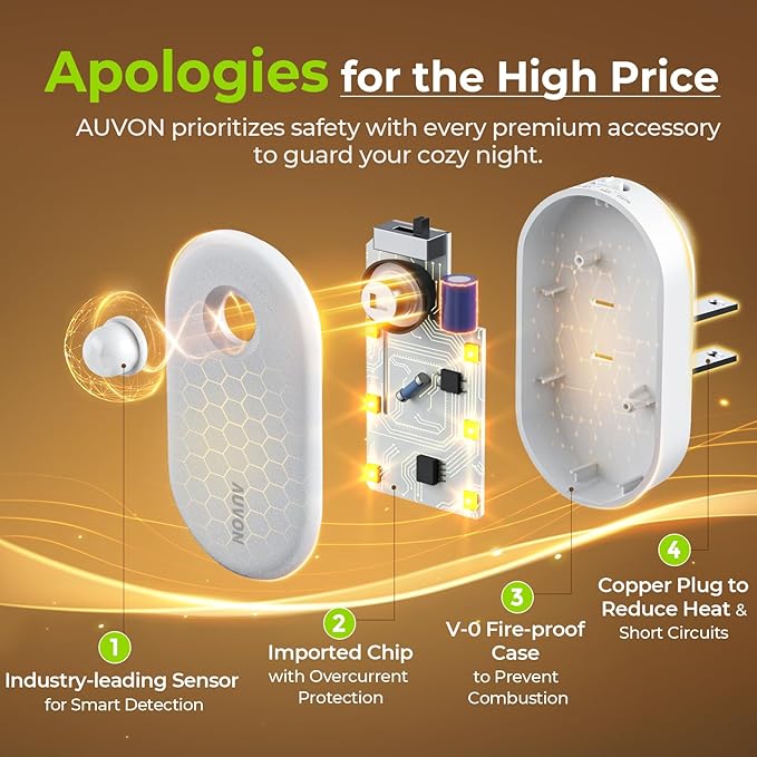 AUVON Night Light Plug in with Motion Sensor (120 Lumens), Dimmable Smart LED Night Lights, 1-120lm Brightness, for Bathroom, Hallway, Garage, Toilet (4 Pack)
