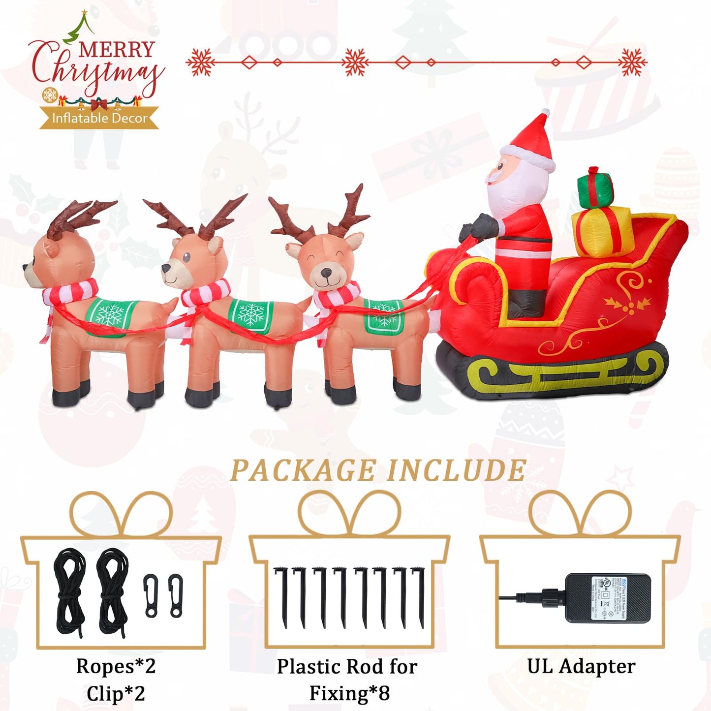 MUMTOP 12FT Long Christmas Inflatables Outdoor Decorations, Inflatables Santa Claus Sleigh with Reindeer Christmas Blow up Yard Decorations Built-in LED Lights for Outdoor Party Holiday Decor