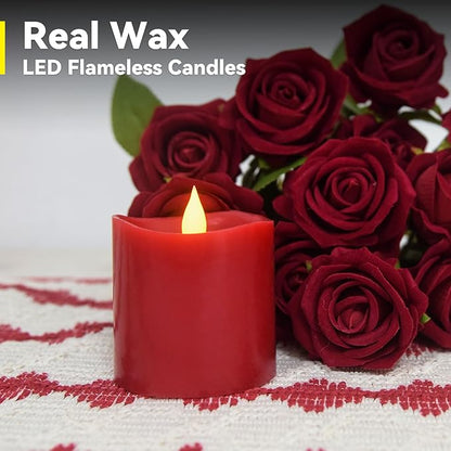 Red LED Pillar Candles 3x3 Inch - Battery Operated Flameless Candles with Remote Timer & Realistic Flickering Flame, 600+ Hours Lasting for Christmas Halloween Home Decor (1-Pack)