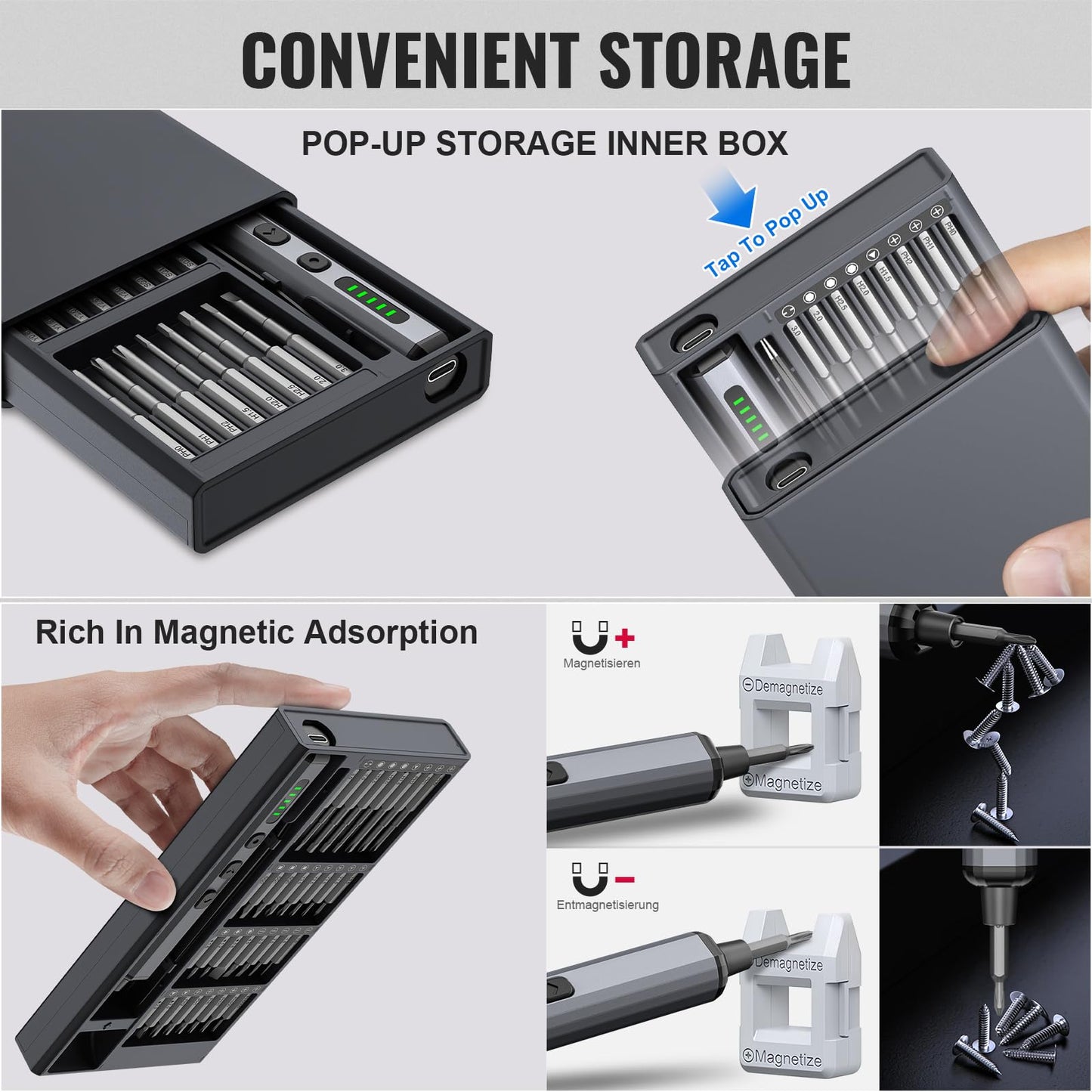 Mini Electric Screwdriver 3.7V, Cordless Screwdriver Set, Precision Electric Screwdrivers 72-in-1 Magnetic Bits, Rechargeable Portable Repair Tool Kit for Electronics Laptops Glasses Clocks