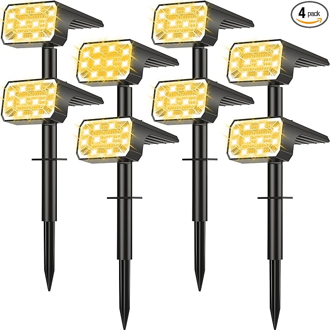 Solar Spot Lights Outdoor Waterproof IP65, [8 Pack/100 LED/4 Modes] Solar Landscape Spotlights, Auto On/Off Solar Powered Flood Lights for Outside Yard Garden Pathway(Warm White)