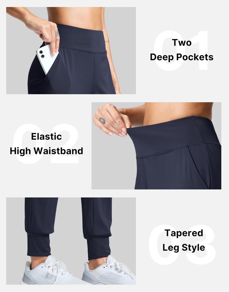 SANTINY Women's Joggers Pants with Pockets Lightweight High Waisted Athletic Gym Workout Pants for Women Yoga Travel (Navy_L)