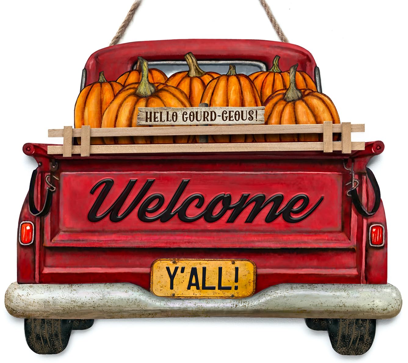 Interchangeable Welcome Sign for Front Door Red Farmhouse Truck Decor Hanging Sign with 11 Interchangeable Seasonal and Holiday Decor Signs 12x14 in. (Country Rustic)