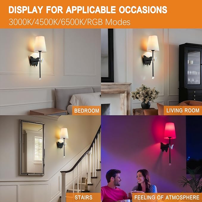 Battery Operated Wall Sconces,Rechargeable Wall Lights with Butterfly Crystal Decorative Sconces,Cordless Battery Sconce Indoor Wall Lamps for Bedroom Living Room Hallway Stairs Black 1 Pack