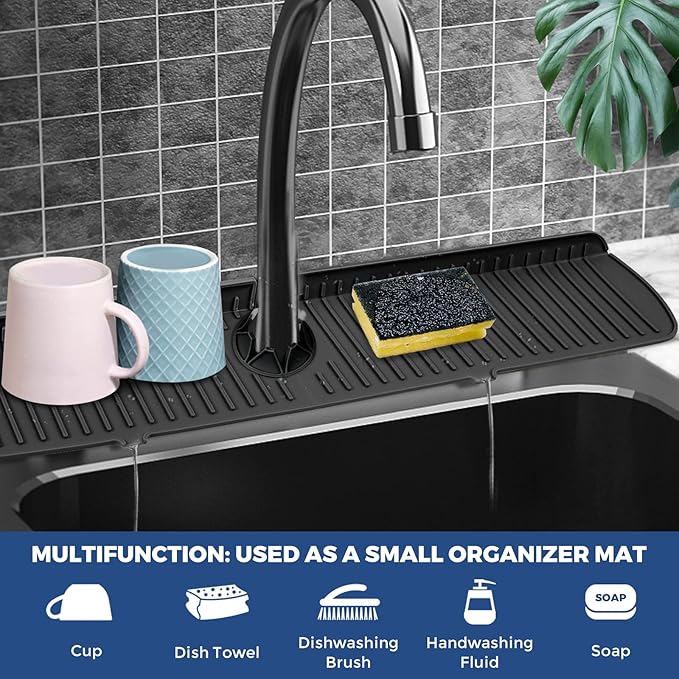 BFONS Silicone Faucet Handle Drip Catcher Tray, 24in x 5.55in