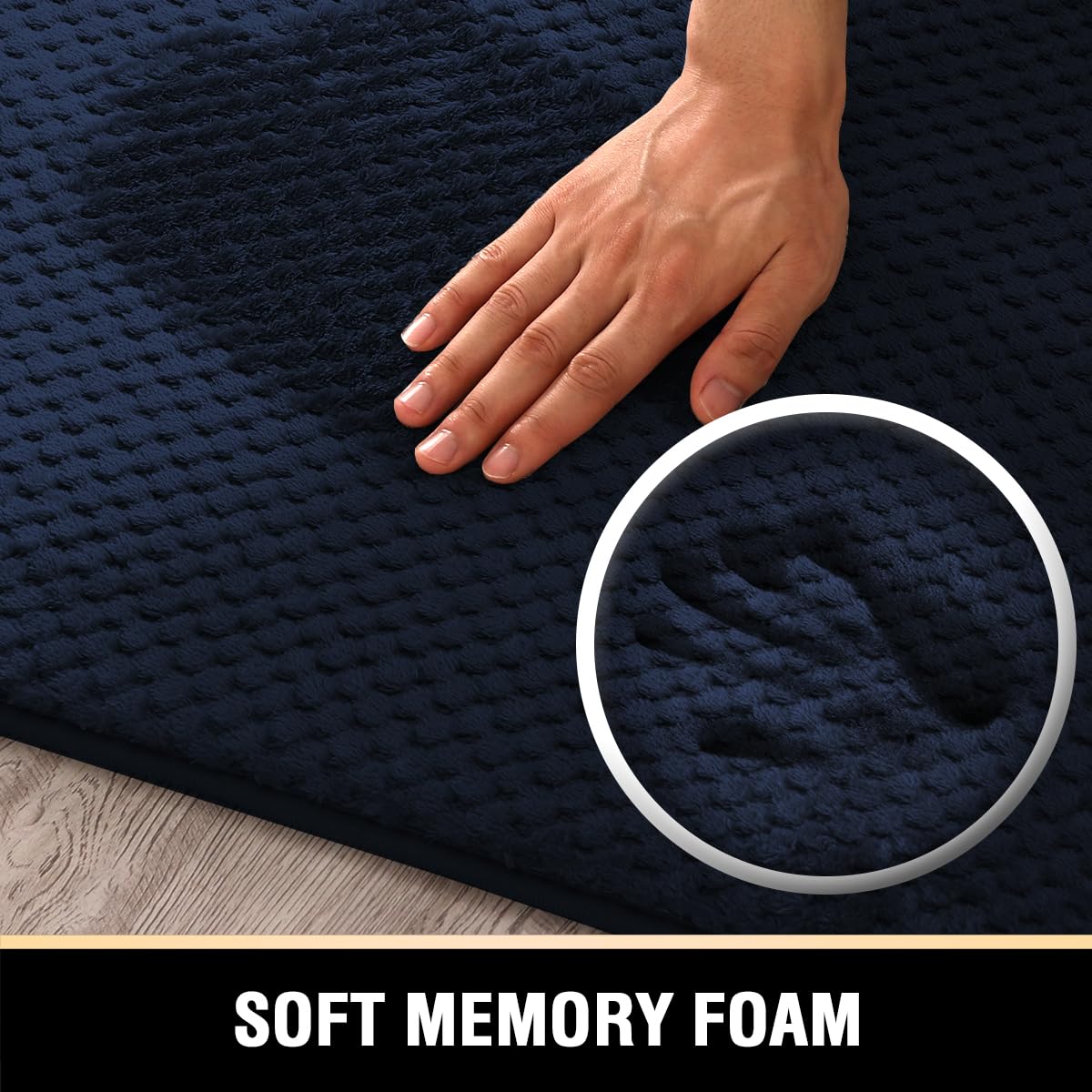 H.VERSAILTEX Navy Blue Memory Foam Bath Rugs, Soft Absorbent Bathroom Mats, Durable Dots on Underside, Machine Washable, Carpet Rug Room Decor for Shower Floor, 20x32 Mat