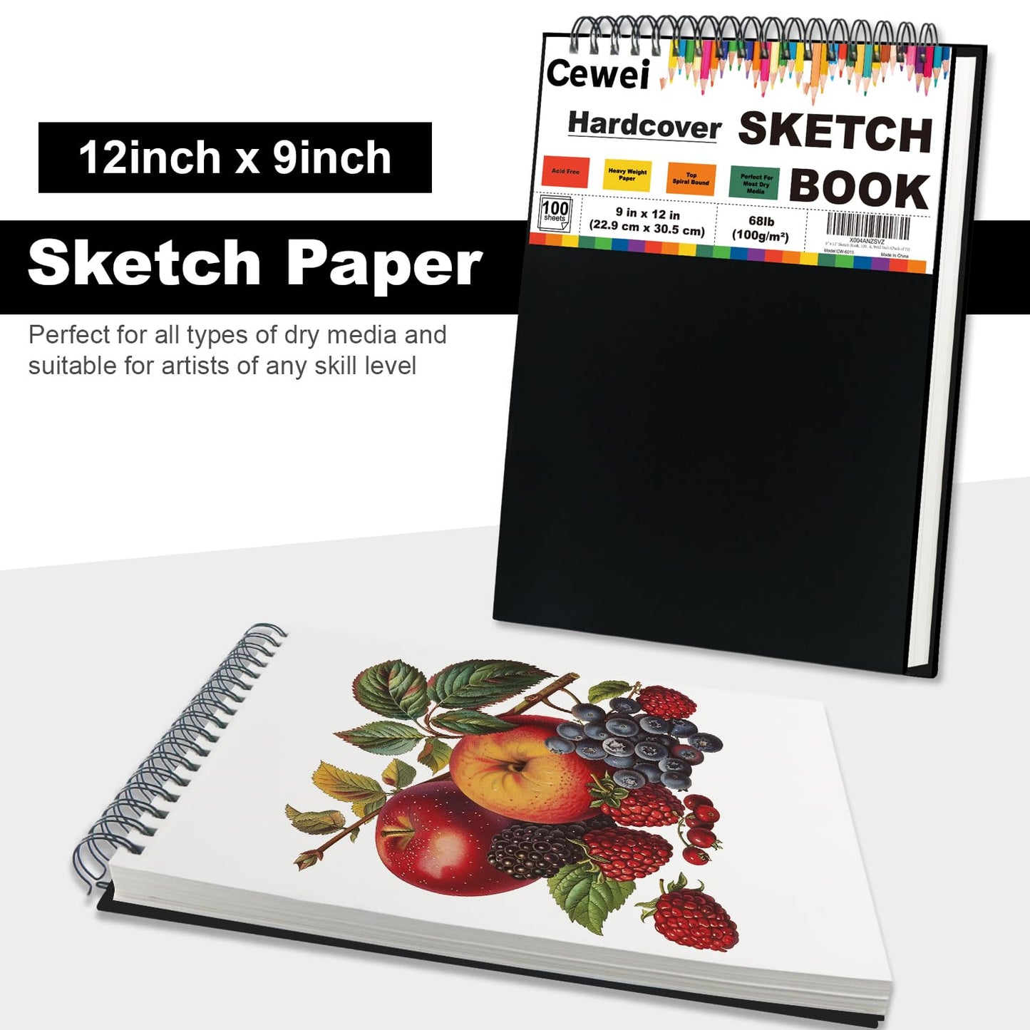 9" x 12" Sketch Book, Top Spiral Sketchbook, 100 Sheets Sketch Pad, (68 lb/100 GSM) Drawing Paper Pad, Drawing Pad for Kids, Artist Sketchbook for Drawing, Illustration & Art Supplies.