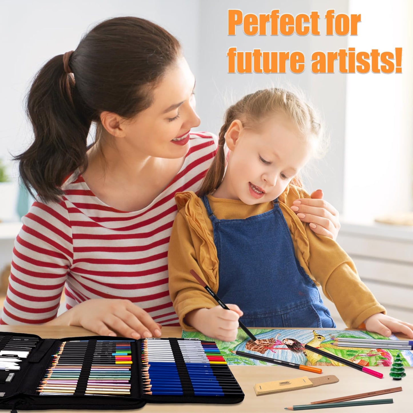 Drawdart Art Supplies Drawing Pencils Set - 76 Pack Pro Sketching Kit with Sketchbook & Watercolor Pad, Includes Graphite, Charcoal, Watercolor & Metallic Pencils for Kids, Teens, Adults