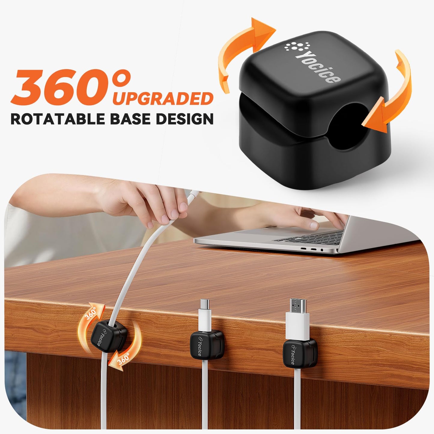 Yocice 12Pack Rotatable Cord Organizer,Spring Cable Clips Desk Cable Management Cord Holder Adhesive Phone Charger Cord Clips for Home Office Car Wall Nightstand Accessories, Black