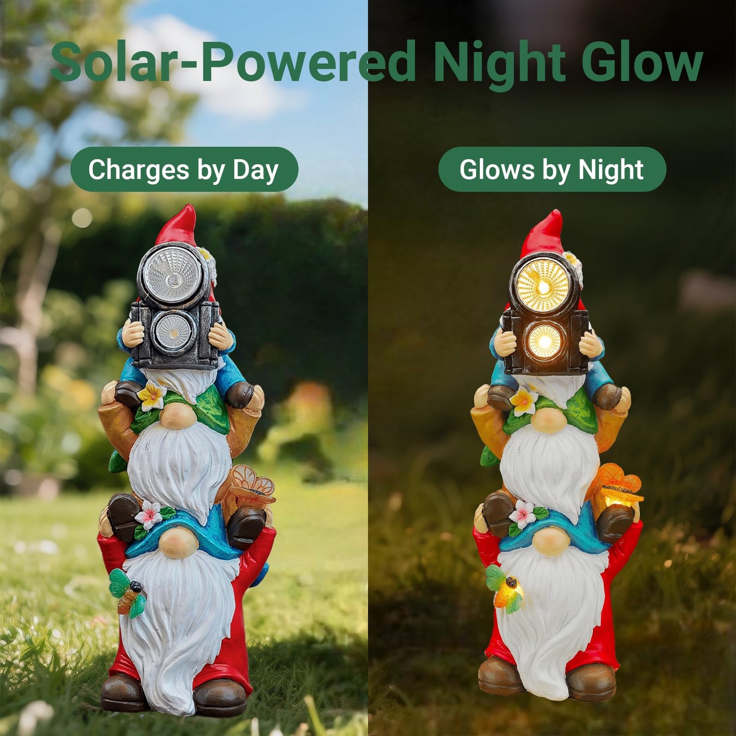 Elegondrar Funny Photography Garden Gnomes Statue, Solar Christmas Gnomes Outdoor Decor for Yard, Lawn, Patio, Porch, Unique Xmas Birthday Housewaming Gifts,12 Inch, Resin