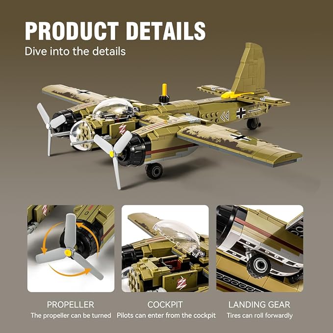 DAHONPA JU88 Bomber Plane Junker Aircraft Building Set [430pcs+] Classic German Fighter Models Perfect for Holiday Gifts and Military Displays