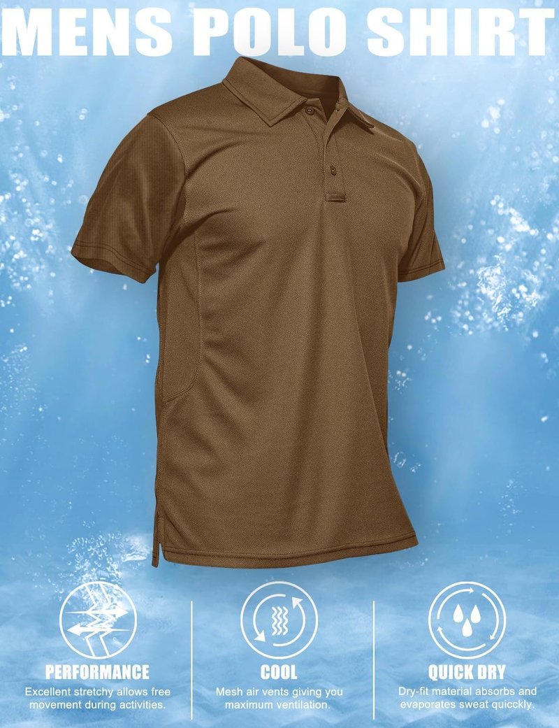 MAGCOMSEN Mens Polo Shirts Short Sleeve Golf Work Casual Quick Dry Breathable Summer Shirt Brown L