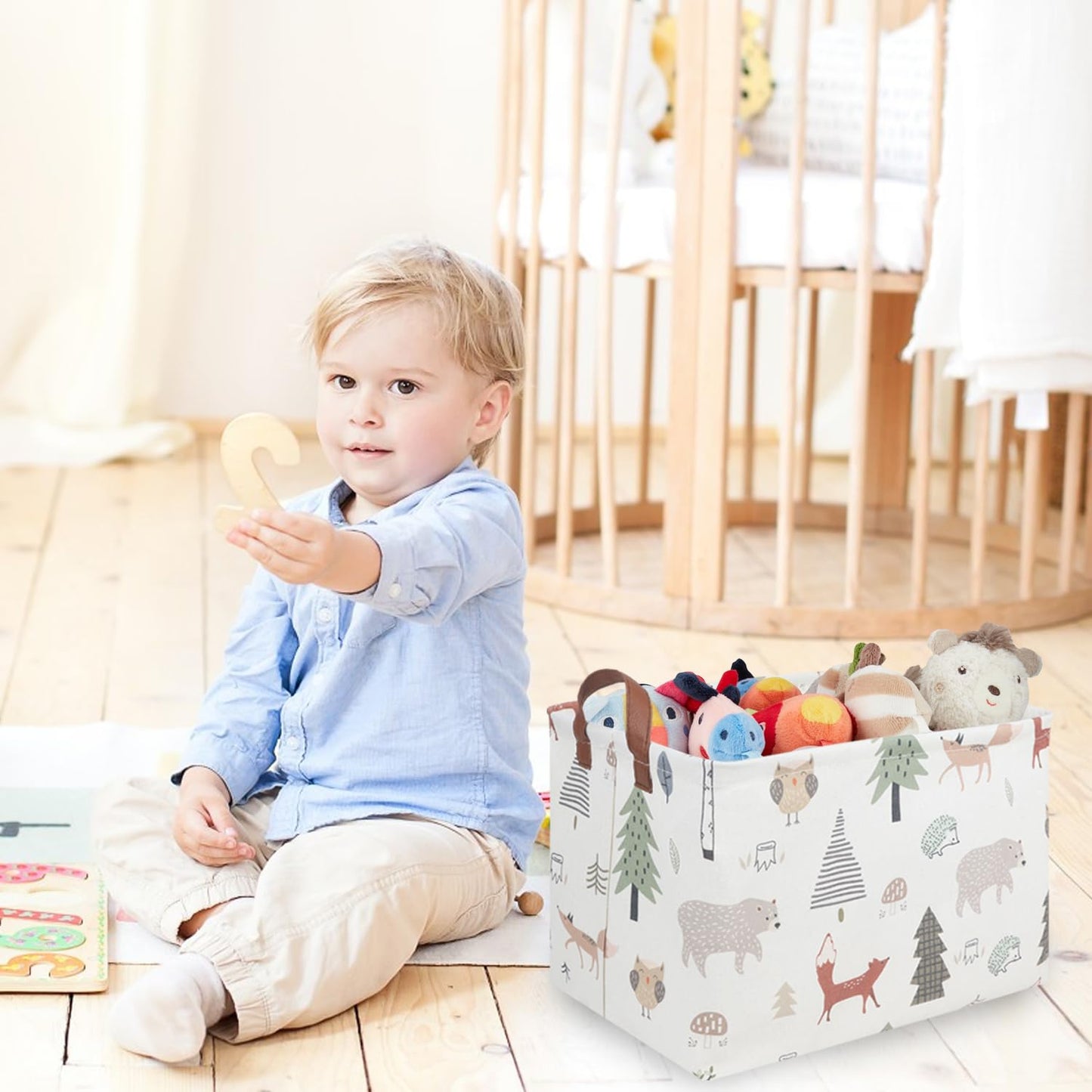 FXOLCSHE Rectangular Animals Basket,Waterproof Storage Bin for Bedroom,Nursery Hamper,Storage Bin for Boys Room Decor,Gift Basket,Animal Room Decor(Animals)
