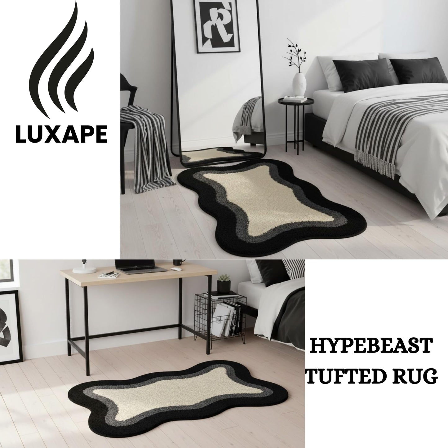 Luxape Cloud Rug - Black Fun Bathroom Decor - Irregular Shape - Handmade & Premium- 28in (70cm) - Hypebeast Room - Bathroom Bedroom, Children Bedroom - Aesthetic Room Decor Rugs