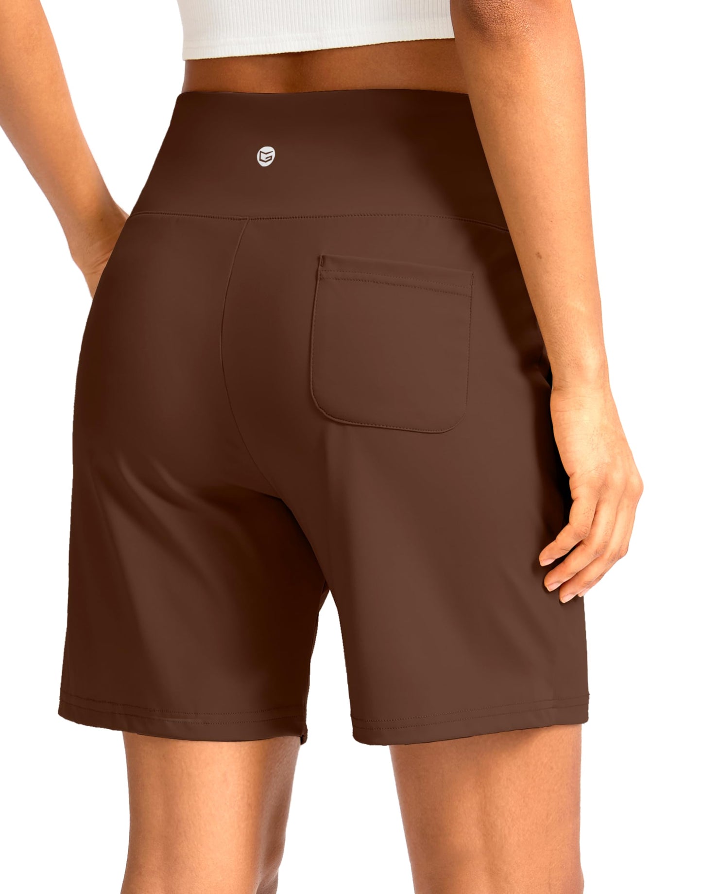 G Gradual Women's Bermuda Long Shorts with Pockets 7" High Waisted Knee Length Shorts for Women Walking Athletic Workout(Espresso-L7,3XL)
