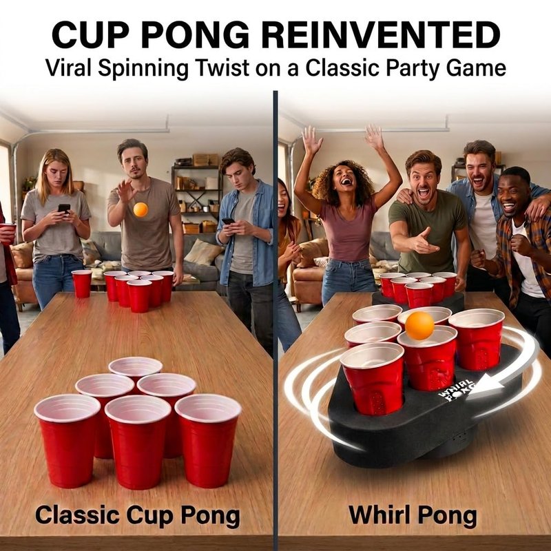 Whirl Pong – The Spinning Cup Pong Game | Rechargeable Rotating Party Game Set | Ultimate College Party, Tailgate & Family Game | Cup Pong Reinvented