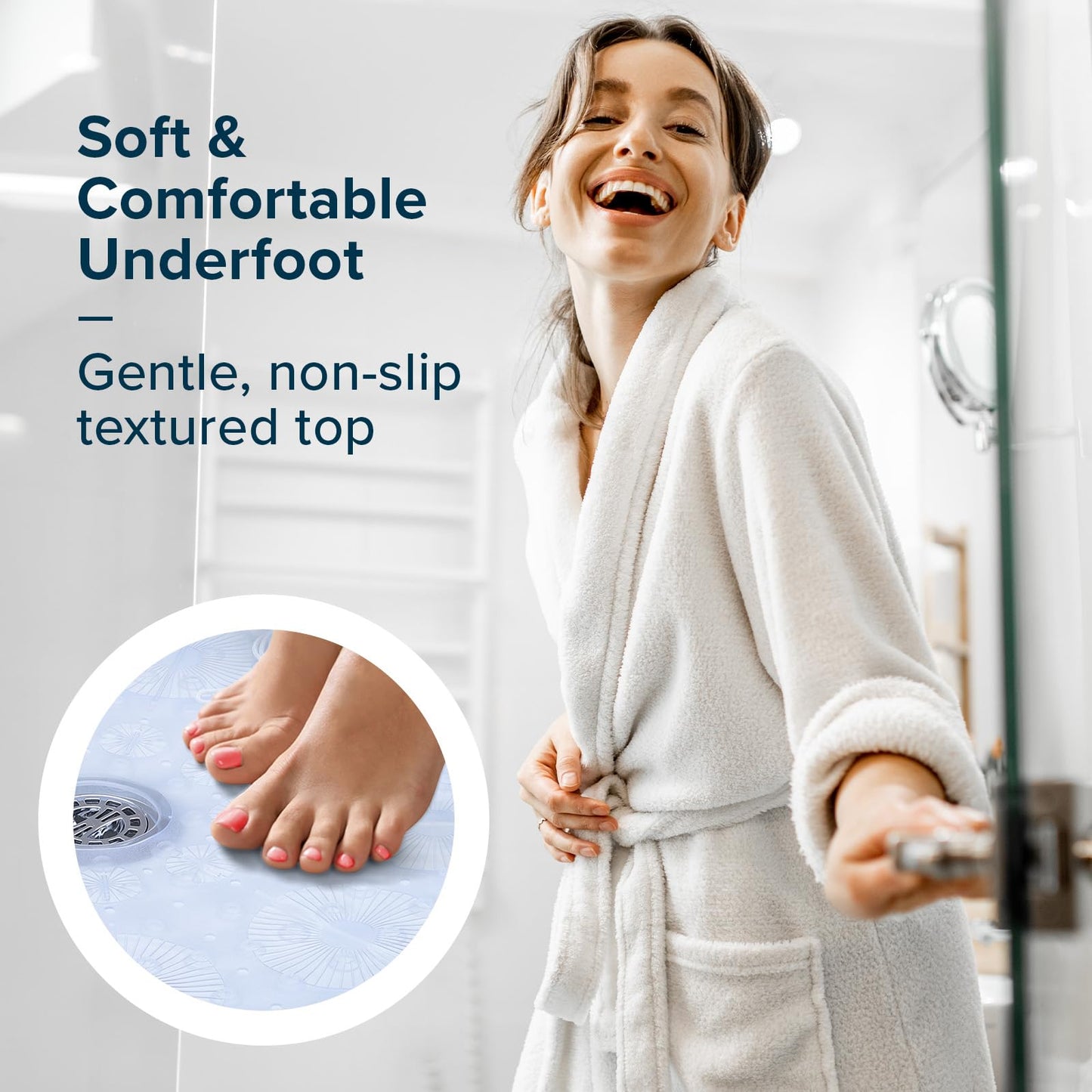 SlipX Solutions Power Grip Round Vinyl Standard Shower Stall Mat, 23” Round, Non-Slip for Elderly & Kids Bathroom, Essential Coverage, Drainage, 160 Suction Cups, Retro Style (2, Clear)