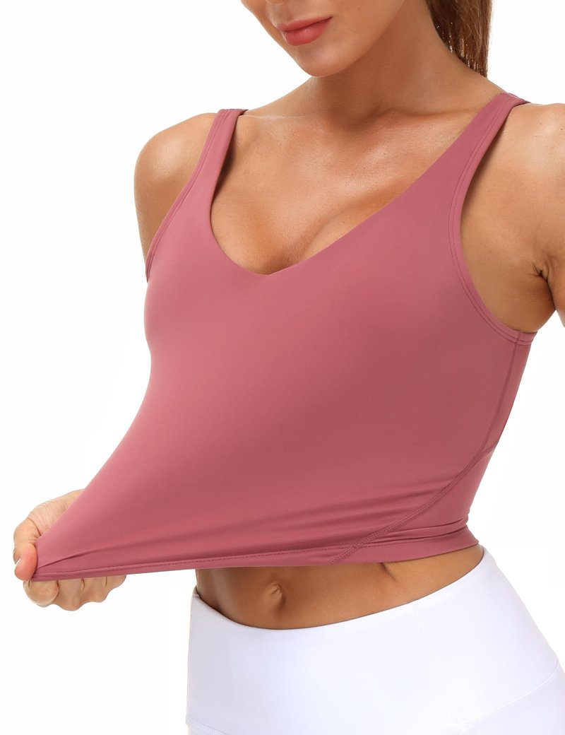 Women’s Longline Sports Bra Wirefree Padded Medium Support Yoga Bras Gym Running Workout Tank Tops (Rose red, X-Large, x_l)