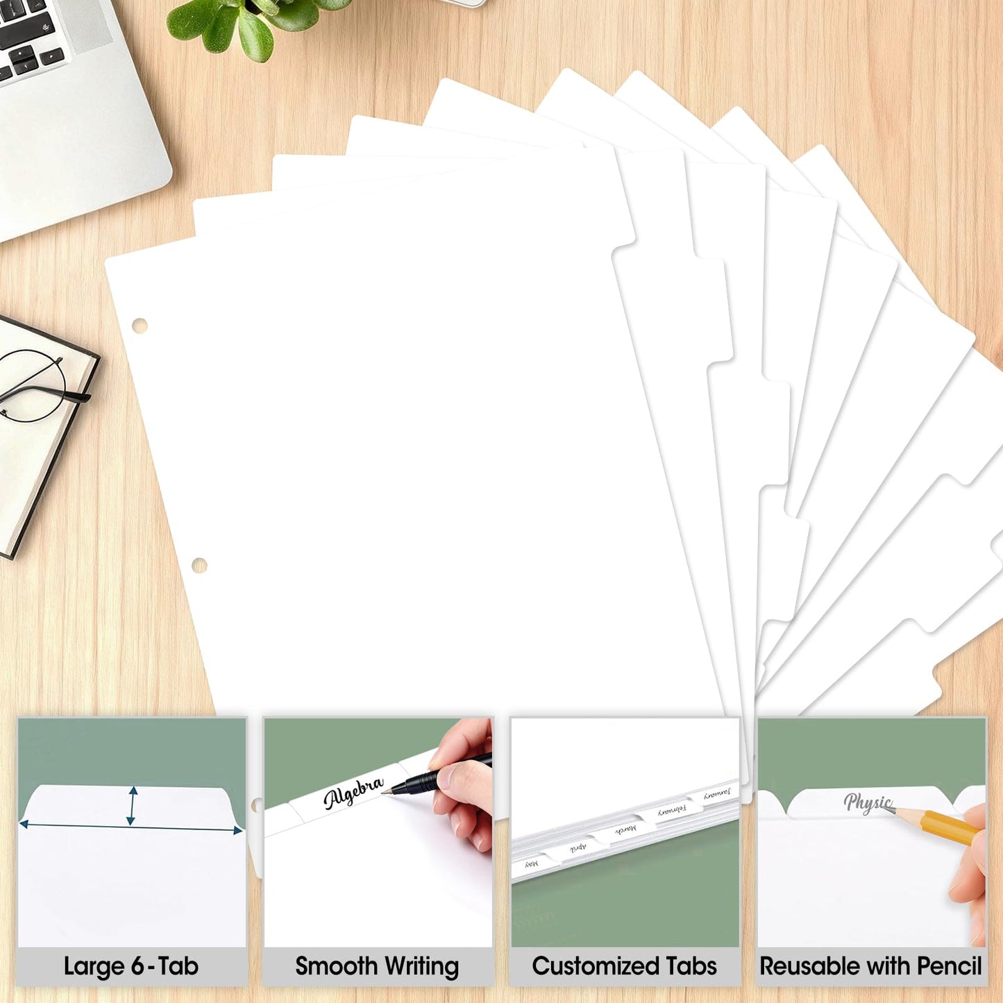 204 Pcs Binder Dividers with Tabs, 1/6 Cut Tabs, Dividers for 3 Ring Binder, Blank Write On Binder Dividers in 6 Tab Sets, Letter Size, 204 Dividers, 34 Sets, White