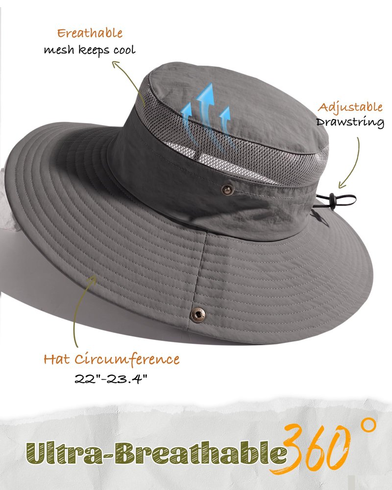 Sun Hats for Men Women Breathable Wide Brim Fishing Hat Hiking Summer UV Protection Bucket Hats UPF 80+ Dark Grey