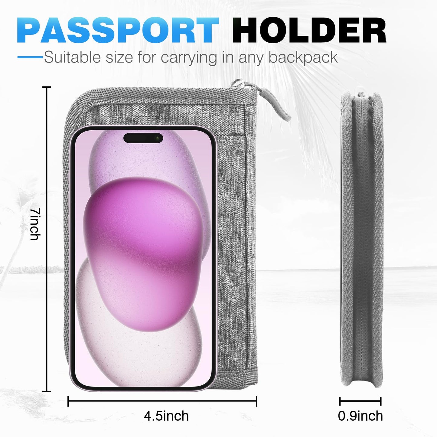 Single Passport Holder for Travel, RFID Travel Document Organizer for Women Waterproof Passport Wallet Men Portable Case for Cards, Boarding Pass, ID, Money, Tickets with Zipper