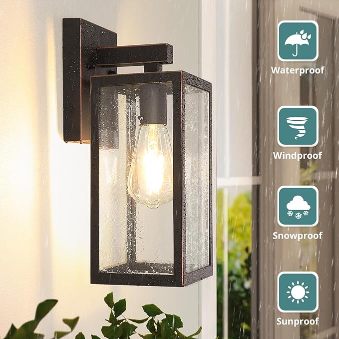 MAXvolador Outdoor Wall Sconce, Exterior Waterproof Wall Lantern Light Fixture, Oil Rubbed Bronze Porch Lights, Anti-Rust E26 Patio Lighting, 2 Pack