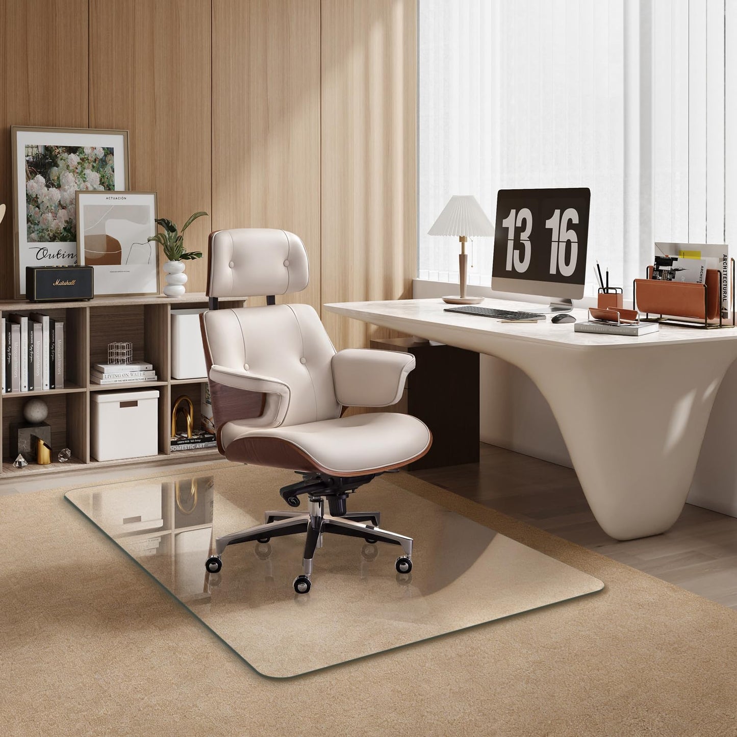 Tcyzest Glass Chair Mat Heavy 1/5" Thick Premium Tempered Glass Duty Hard Glass Chair Mats -for Office Chair on Carpet or Hard Floor with 4 Anti-Slip Pads 48" x 36"
