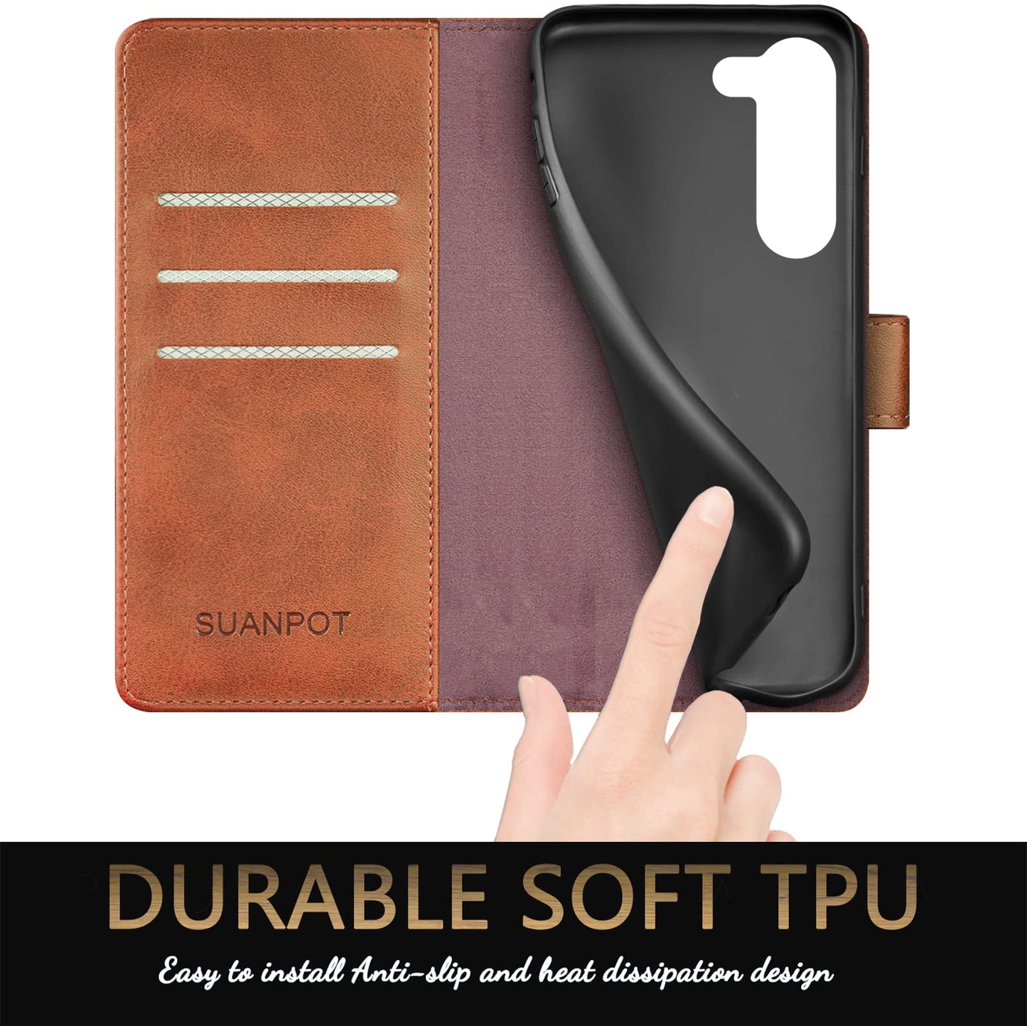 SUANPOT for Samsung Galaxy S23 +/ Plus Wallet case with RFID Blocking Credit Card Holder,Flip Book PU Leather Protective Cover Women Men for Samsung S23Plus Phone case Light Brown