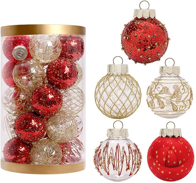 25Pcs Christmas Ornaments Sets 2.36” Christmas Ball Ornaments Christmas Tree Ornaments Shatterproof Xmas Balls Bulbs for Holiday Wedding Party Christmas Tree Decoration（Red Gold）