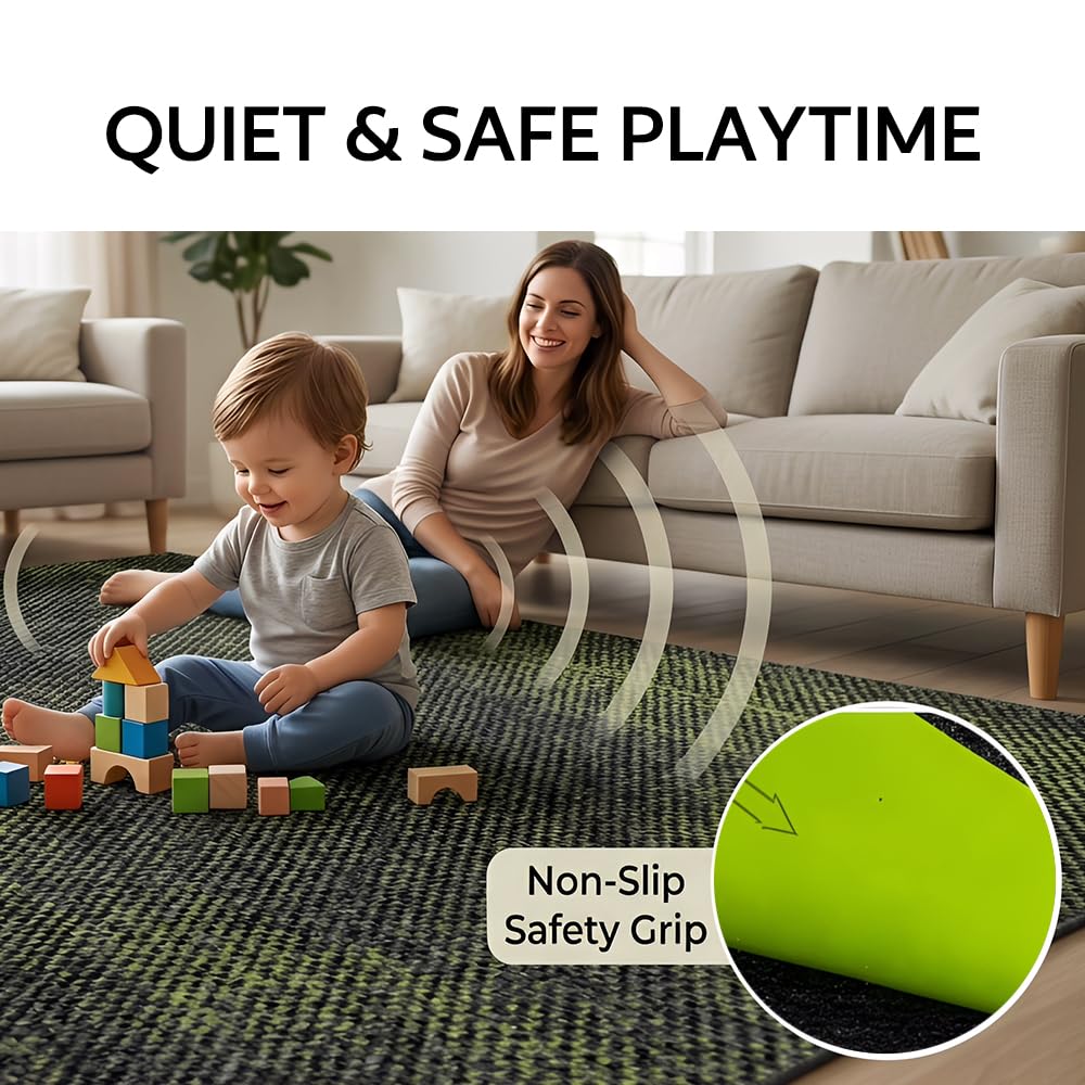 24 Carpets 20x20 inch Square Carpet Tiles, Reusable, Non Slip, Seamless Tiles, Suitable for Indoor and Outdoor use in bedrooms, Living Rooms, Offices, etc., Easy to DIY (Olive Green Stone pattern-07)