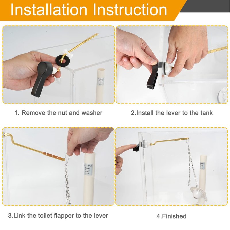 Hibbent Universal Metal Side Mount Toilet Handle Replacement Kit, Brass Toilet Flush Tank Lever with Stainless Steel Flapper Chains for Most Toilets, Oil-Rubbed Bronze