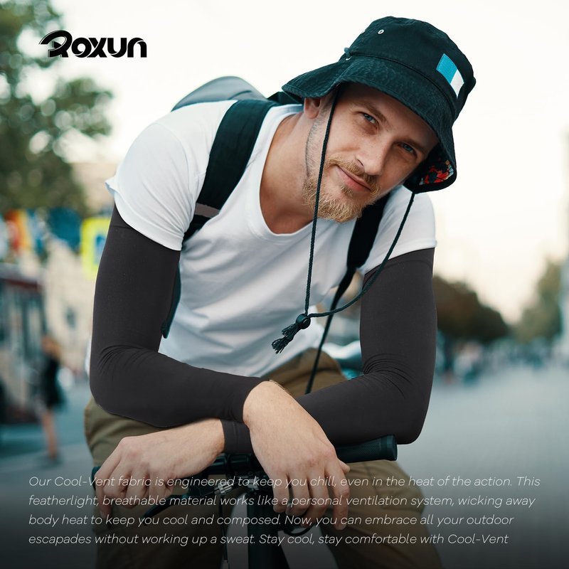 ROXUN 2 Pairs Arm Sleeves, Cooling UV Sun Protection Sports Compression for Men/Women Black+Green