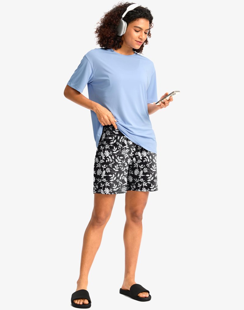 G Gradual Women's Bermuda Long Shorts with Pockets 7" High Waisted Knee Length Shorts for Women Walking Athletic Workout(White Flower-L7,XXL)