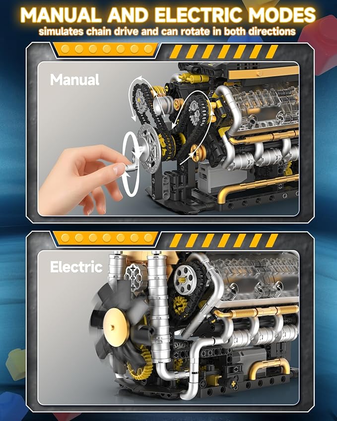 Karei V8 Engine Building Set V8 Engine Model Kit That Run with Manual &amp Electric Dual Working Modes V8 Building Motor Kit Runs 2 Directions and 2 Speeds STEM Toys Gifts for 14+ and Adult (1065