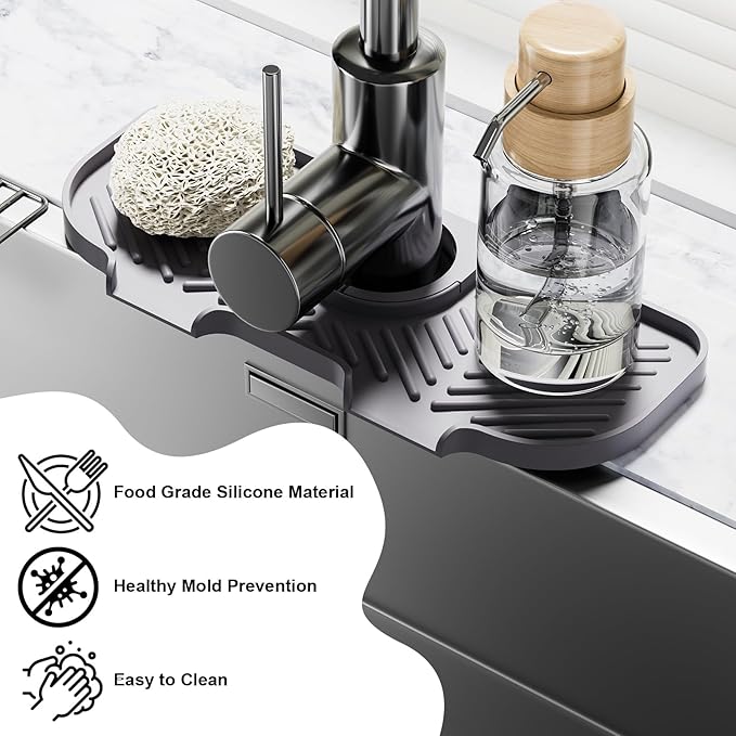 Faucet Mat for Kitchen Sink，6° Slope Sink Splash Guard，Splash Guard for Kitchen