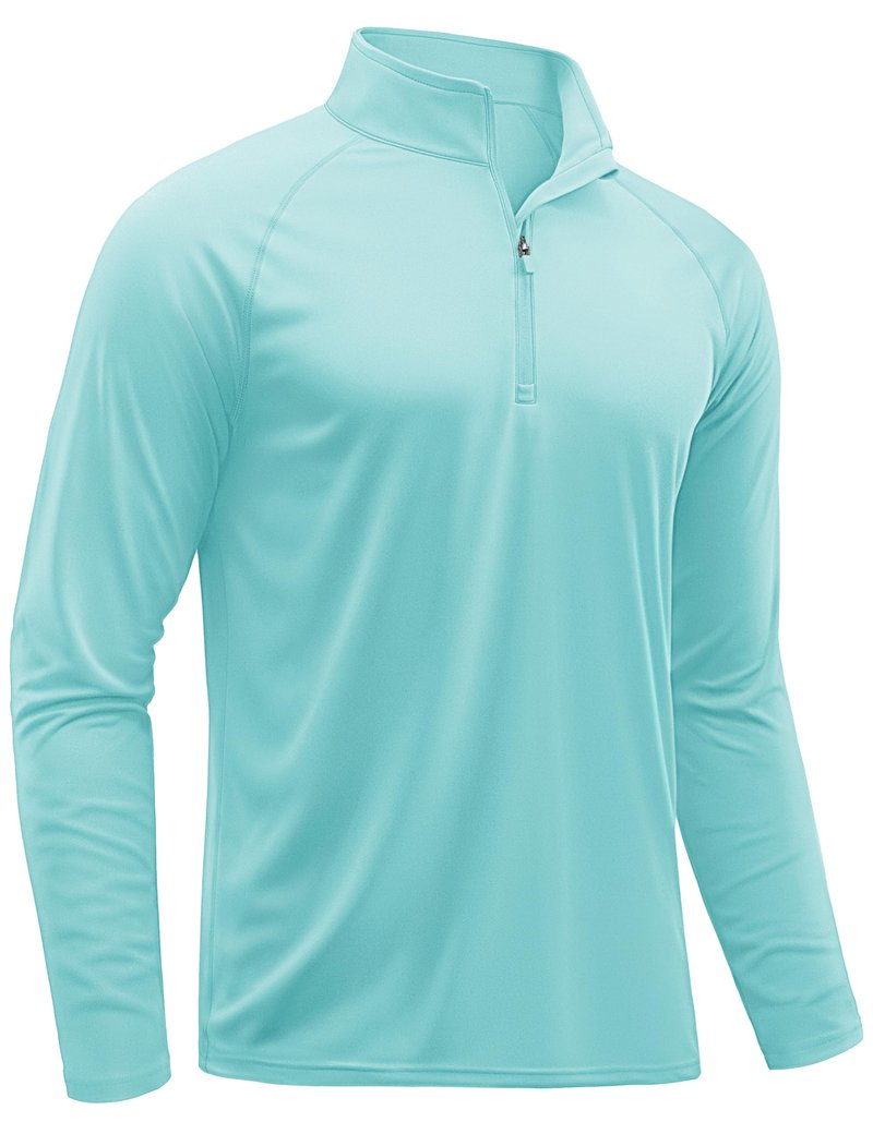 TACVASEN Swim Shirts for Men Rash Guard SPF Shirt Long Sleeve UPF 50+ Sun Protection Athletic Quarter Zip Running T-Shirts Lake Blue XL